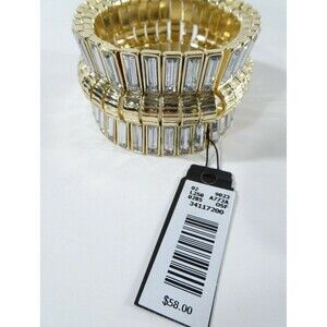 Cache Women's Gold Crystal Baguette Elastic Stretch Bracelet NWT 58 Statement